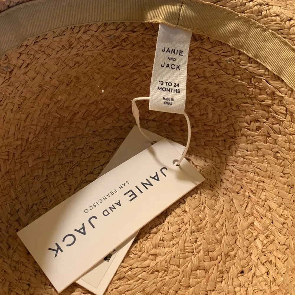 Janie and Jack Straw Sun Hat with Silver Ribbon Detail